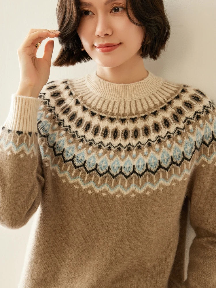 Cream-colored Christine Brewer Jolene cashmere mock neck sweater for women, featuring a cozy, fitted design and soft texture.