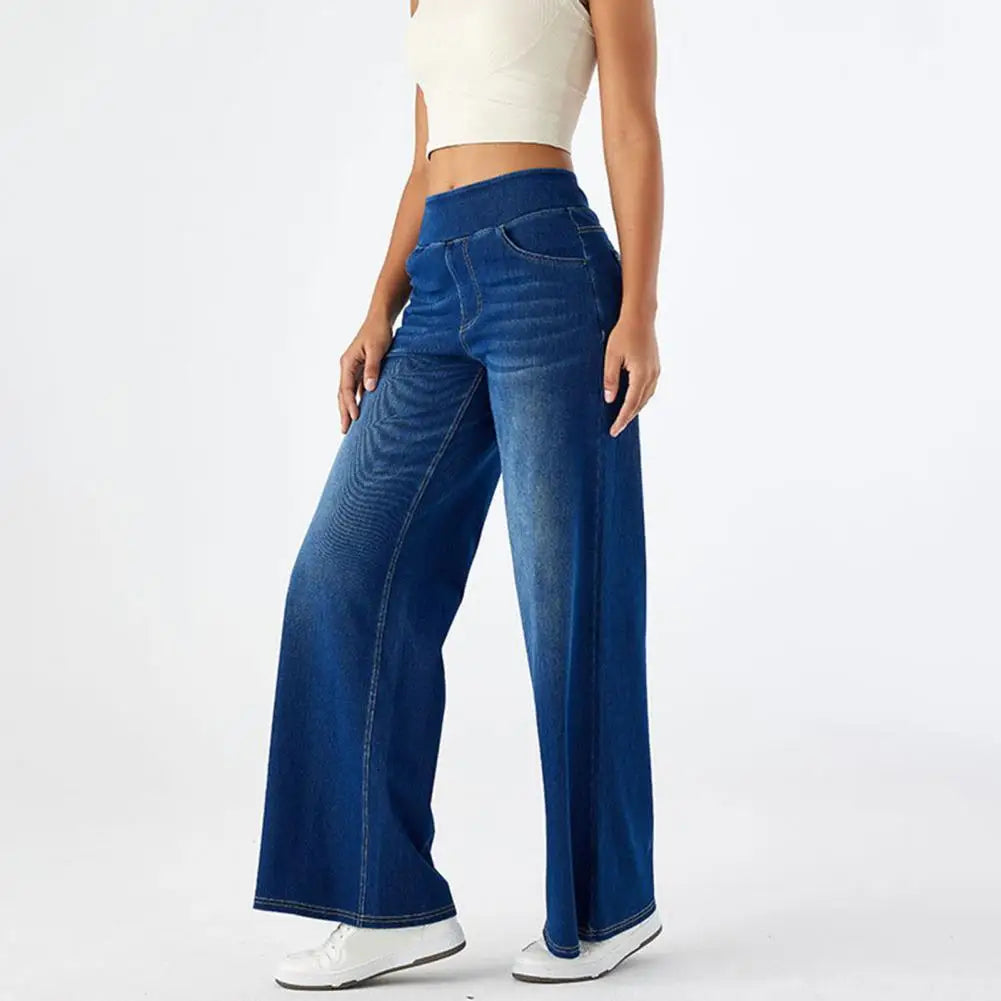 Women's lace wide-leg high waist trousers by Christine Brewer, pull-on style, featuring elegant lace fabric and flowy wide-leg design.