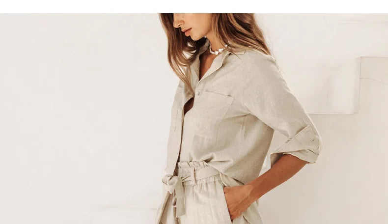 Christine Brewer linen wide-leg trousers for women, loose pull-on pants with relaxed fit and lightweight fabric.