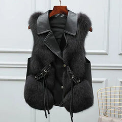 Kendall Fluffy Faux Fur Gilet for Women by Christine Brewer, model wearing the #1946 Megane in soft, plush faux fur.