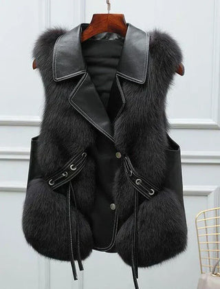 Kendall Fluffy Faux Fur Gilet for Women by Christine Brewer, model wearing the #1946 Megane in soft, plush faux fur.