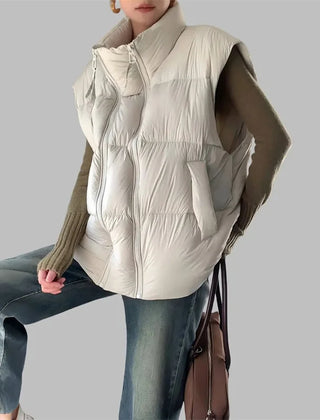 Christine Brewer Layla cropped puffer vest for women, featuring a stylish, quilted design and sleeveless fit for casual wear.