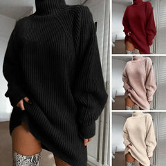 Christine Brewer Esther turtleneck knit sweater dress for women, cozy long-sleeve dress with ribbed collar and fitted silhouette.
