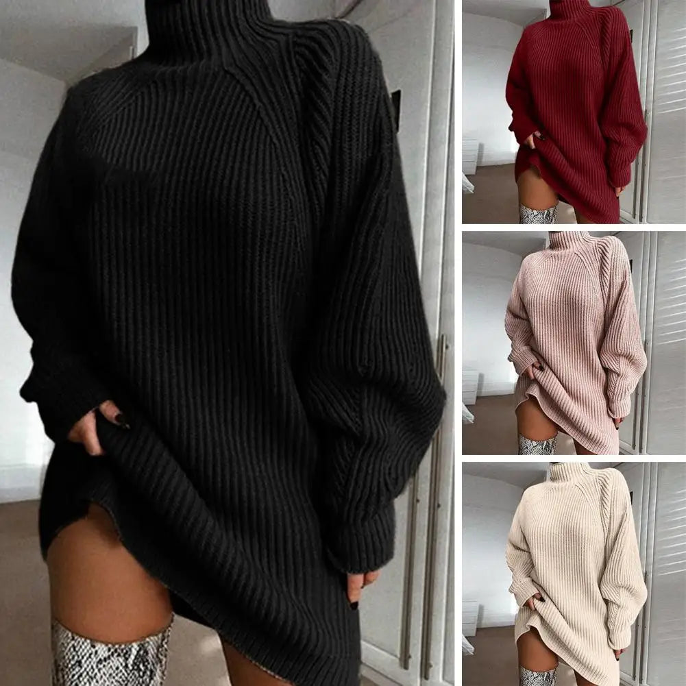 Christine Brewer Esther turtleneck knit sweater dress for women, cozy long-sleeve dress with ribbed collar and fitted silhouette.