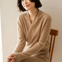 Christine Brewer Dawn women's cashmere sweater in soft beige, featuring a cozy knit design and ribbed cuffs.