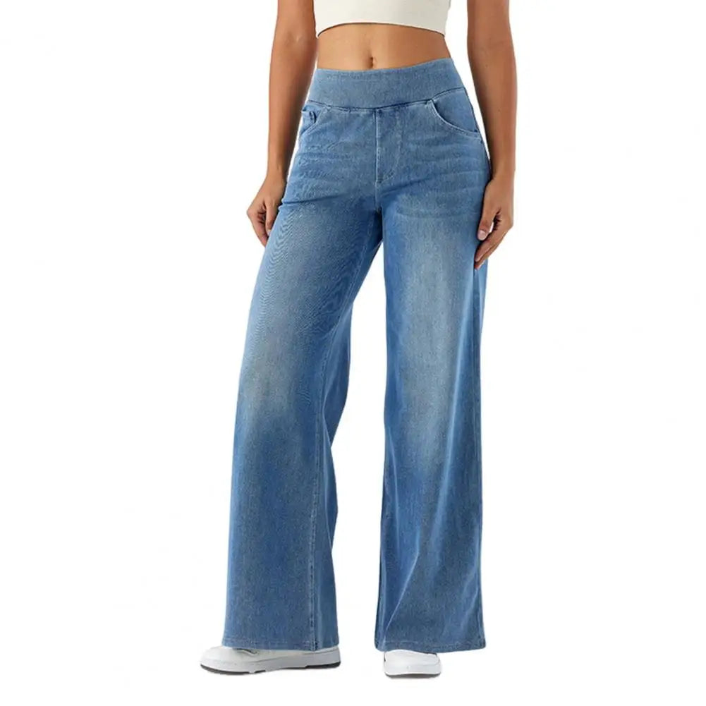 Women’s lace wide-leg high waist trousers by Christine Brewer, pull-on style with elegant, flowing fabric and tailored fit.