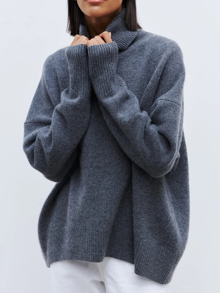 Christine Brewer Erica women's oversized turtleneck sweater, cozy knit in a relaxed fit, in a neutral color.
