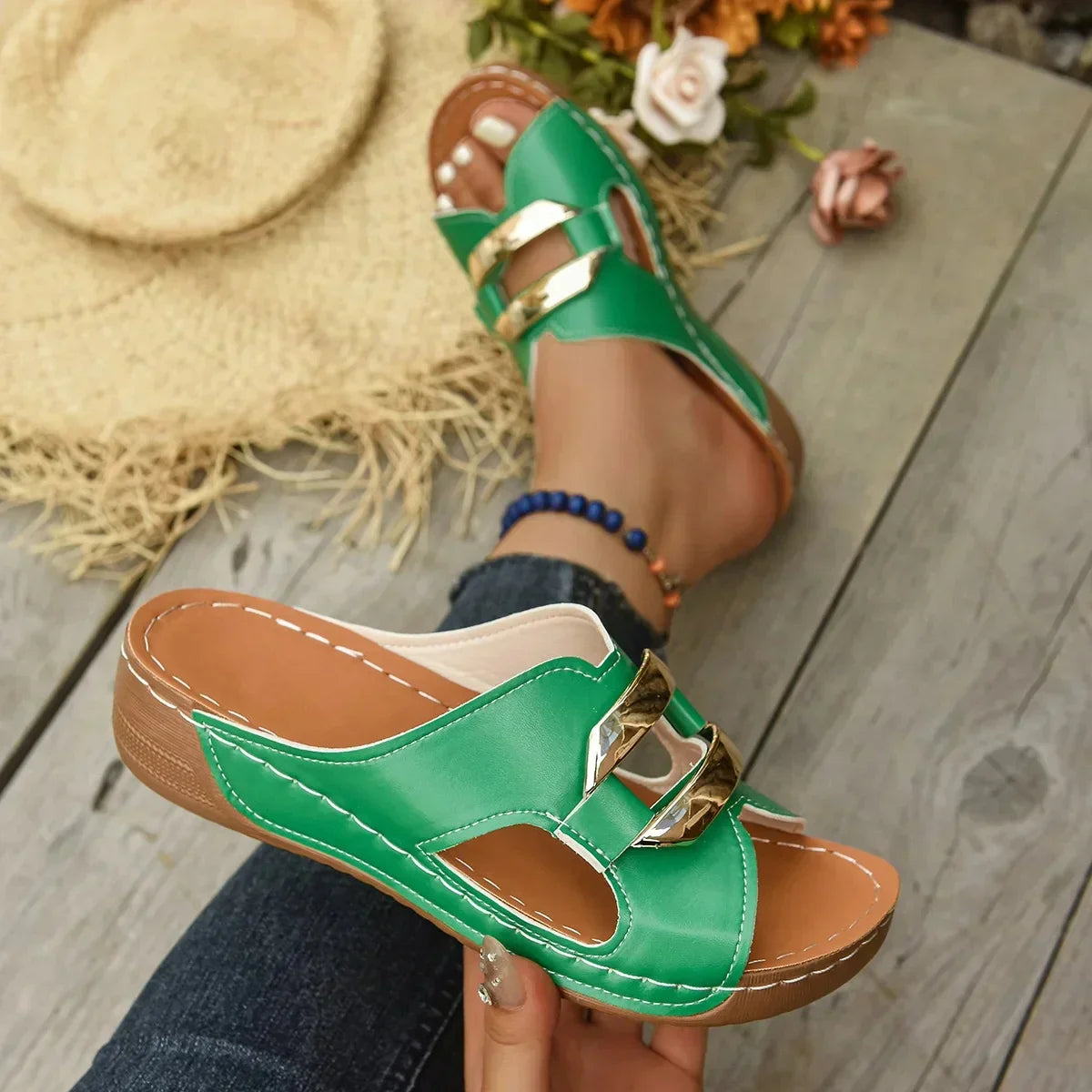 Christine Brewer Lina orthopedic wedge heel sandals for women, featuring comfortable design and stylish straps.