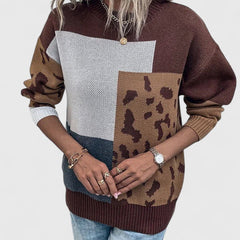 Heather leopard print graphic sweater for women by Christine Brewer, featuring a cozy knit with bold animal print design.