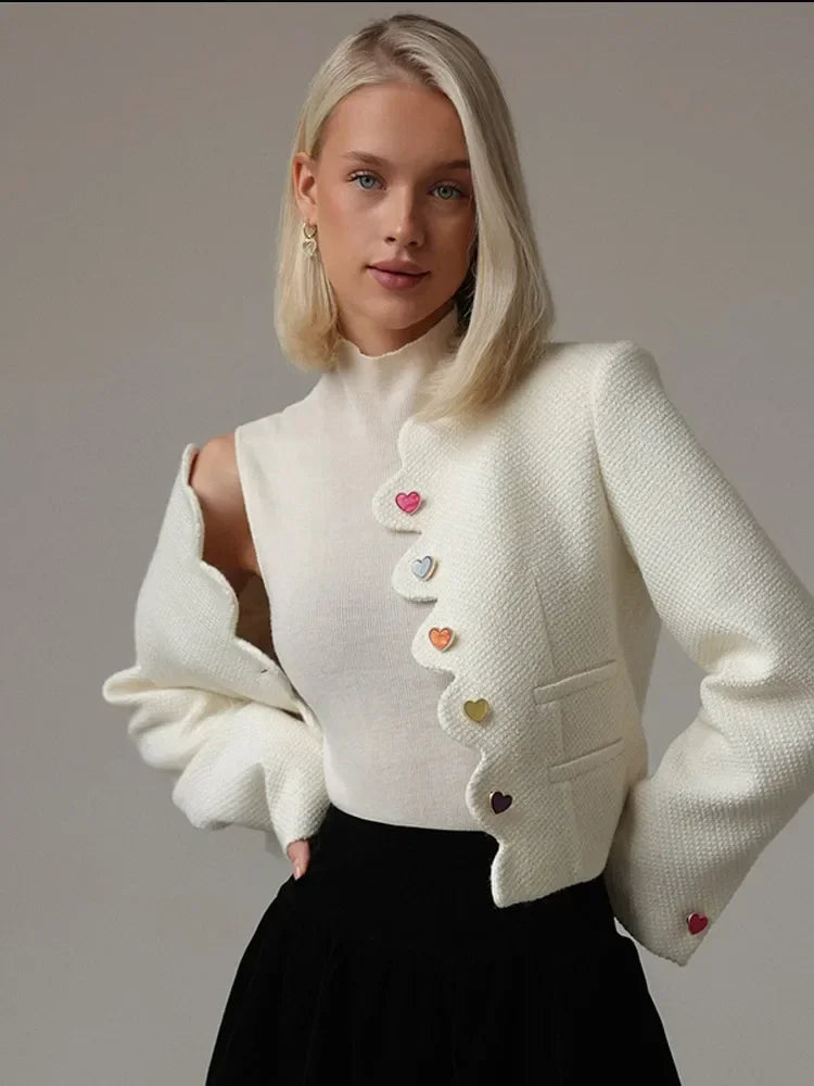 Everleigh cropped button-front women's jacket by Christine Brewer, shown in a stylish, fitted design with front buttons and a casual look.