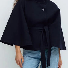 Emma belted cape coat for women by Christine Brewer, stylish outerwear with a flowing design and waist belt, ideal for cold weather.