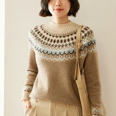Christine Brewer Jolene cashmere mock neck sweater for women, soft beige knit with a close-fitting collar and long sleeves.