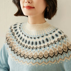 Christine Brewer Jolene cashmere mock neck sweater for women, soft knit, fitted design, in a cozy neutral tone.