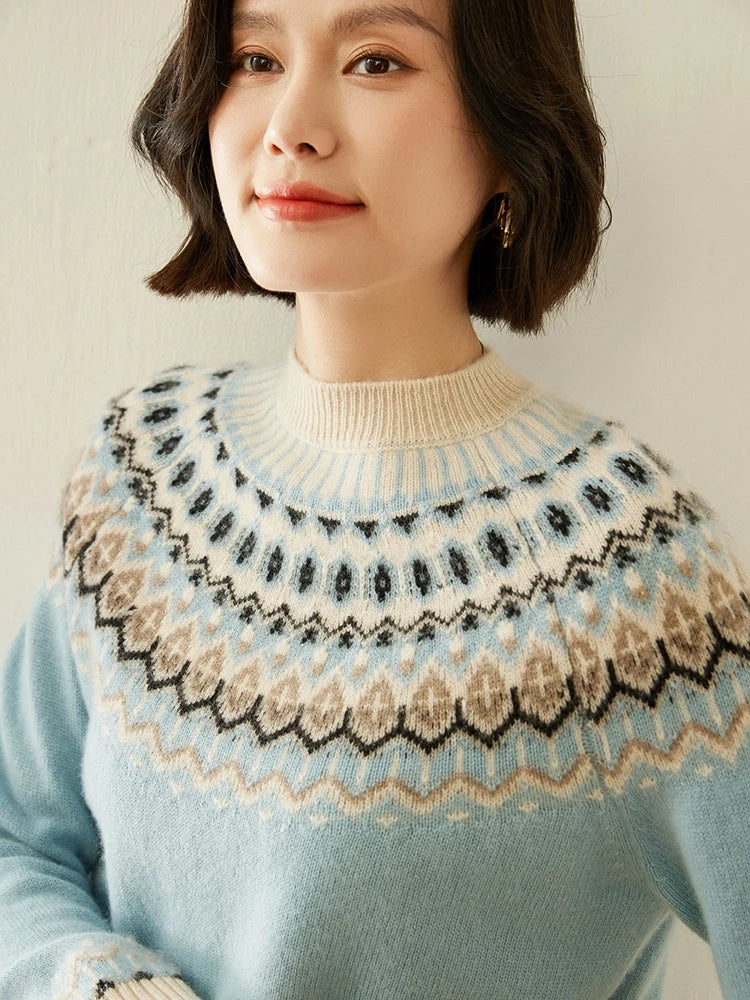 Christine Brewer Jolene cashmere mock neck sweater for women, soft knit, fitted design, in a cozy neutral tone.
