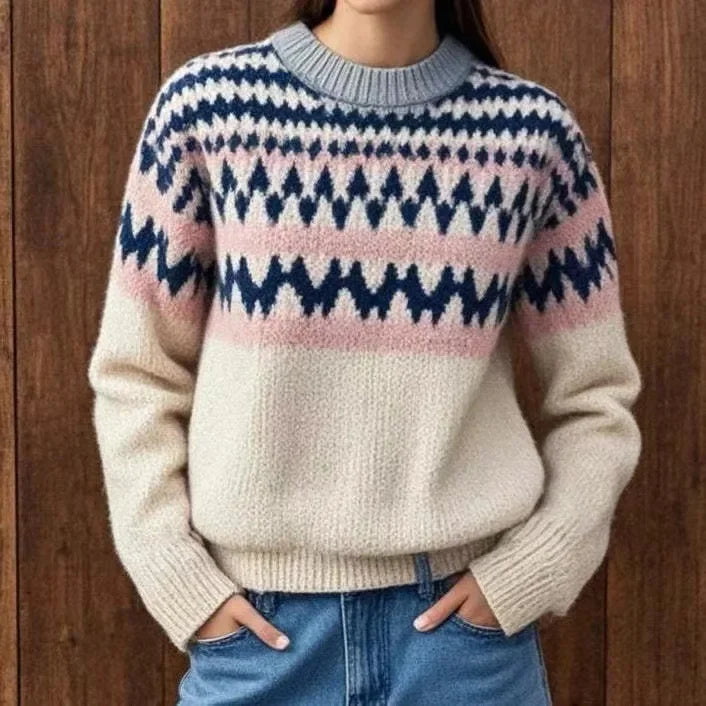 Malin | Women's Christmas Sweater Nordic Fair Isle Crew Neck Knit Pullover Warm Holiday Knit