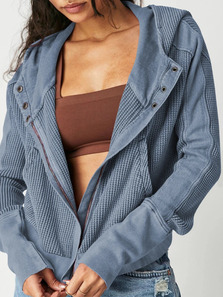 Mia cropped hooded hoodie for women by Christine Brewer, shown in soft fabric with a hood and relaxed fit, stylish casual wear.