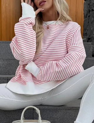Christine Brewer Haven striped women's sweatshirt with a cozy fit and classic design, featuring bold horizontal stripes.