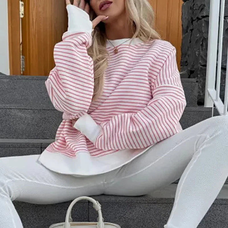 Christine Brewer Haven striped women's sweatshirt with a cozy fit and classic design, featuring bold horizontal stripes.
