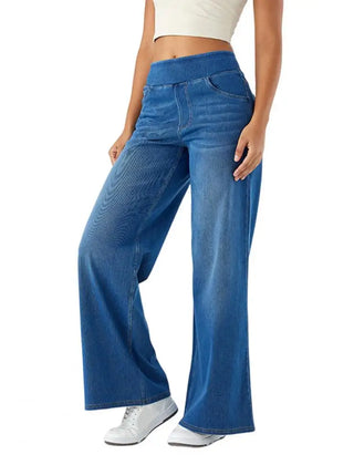 Women’s lace wide-leg high-waist pull-on trousers by Christine Brewer, featuring elegant lace detailing and a flowy silhouette.