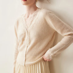 Elegant Elsa cashmere cardigan for women by Christine Brewer, shown in soft, cozy fabric with a classic fit and button closure.