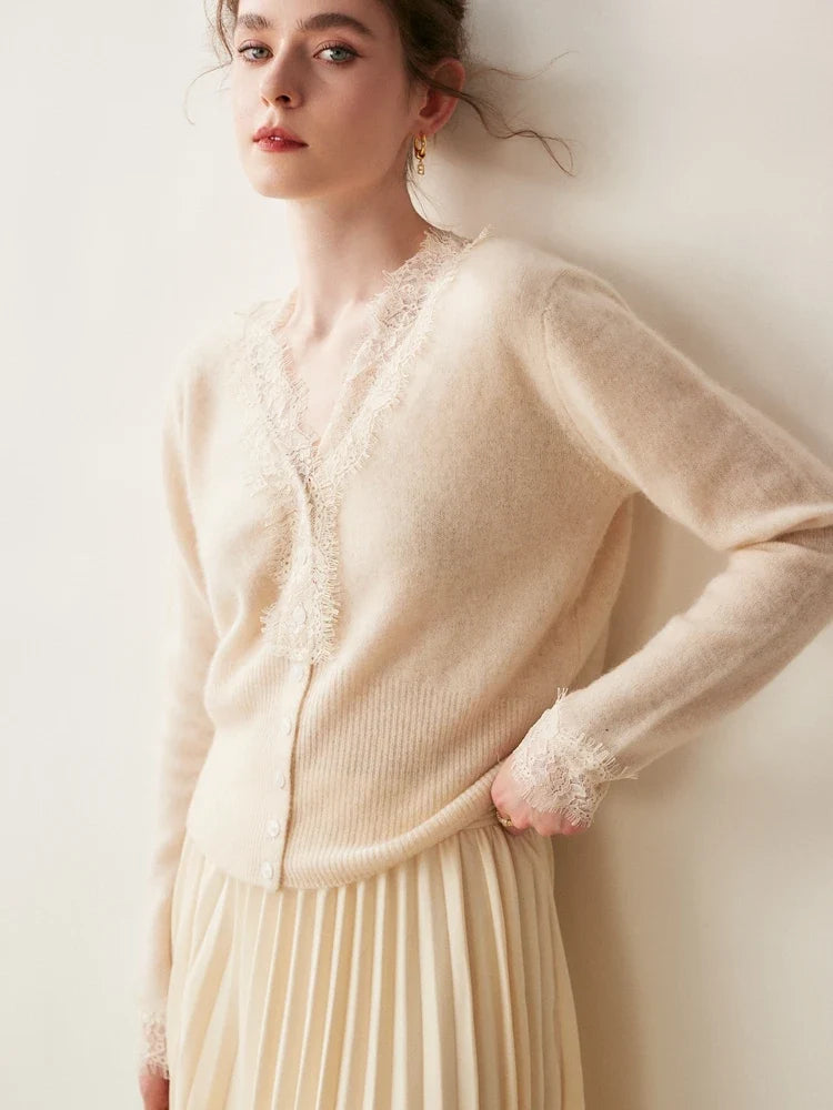 Elegant Elsa cashmere cardigan for women by Christine Brewer, shown in soft, cozy fabric with a classic fit and button closure.