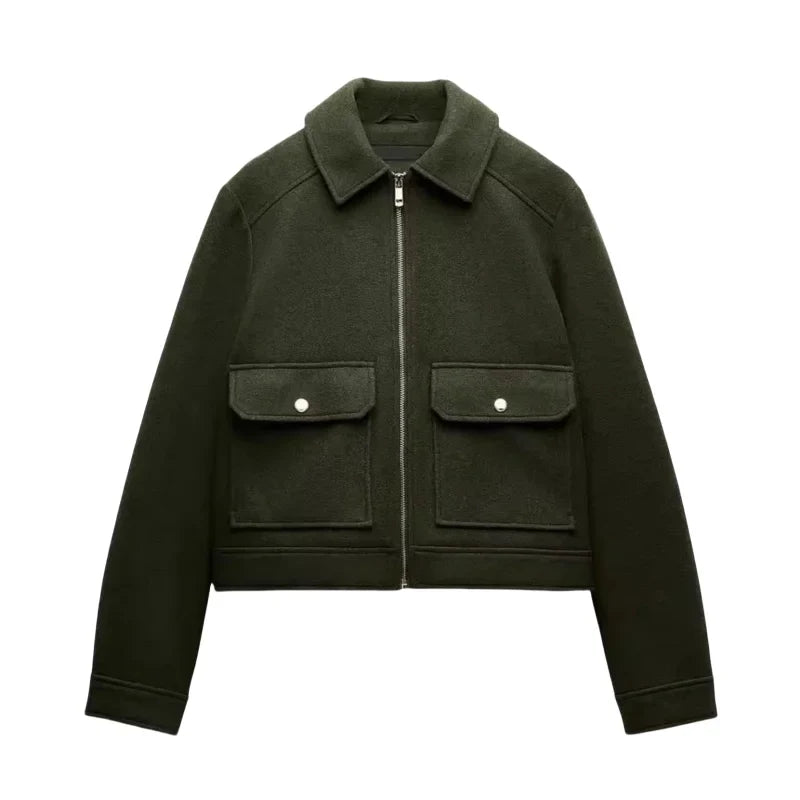Isla cropped zip-up utility jacket for women by Christine Brewer, featuring a stylish cropped fit and functional utility design.