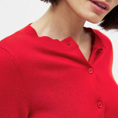 Women’s knit cardigan by Christine Brewer featuring a classic fit and soft, textured fabric in a neutral color.