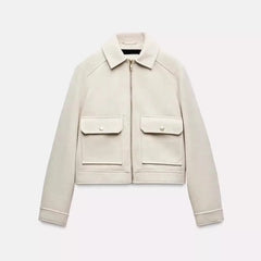 Christine Brewer Isla cropped zip-up utility jacket for women, featuring a stylish design and functional pockets.