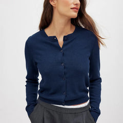 Finley knit cardigan for women by Christine Brewer, featuring a cozy, button-up design in soft, warm fabric.