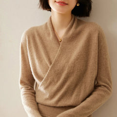 Women’s Dawn cashmere sweater by Christine Brewer, soft beige knit with a cozy fit and ribbed cuffs.