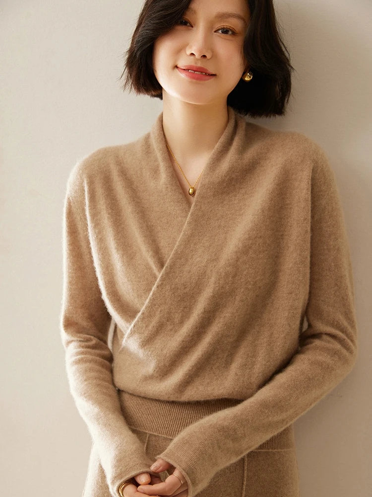 Women’s Dawn cashmere sweater by Christine Brewer, soft beige knit with a cozy fit and ribbed cuffs.