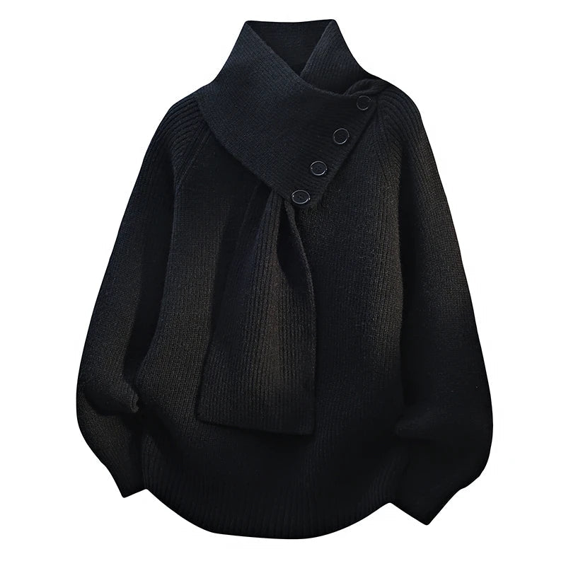 Christine Brewer Nina ribbed scarf neck sweater for women, featuring a cozy knit design and fitted silhouette.