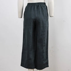 Linen cropped wide-leg drawstring trousers for women by Christine Brewer, loose pull-on style, lightweight and comfortable.