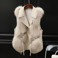 Kendall fluffy faux fur gilet for women, Christine Brewer #1946 Megane, shown in soft, luxurious faux fur with open front design.
