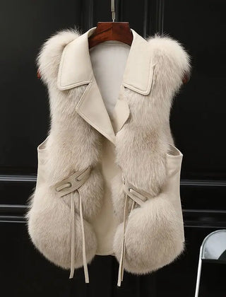 Kendall fluffy faux fur gilet for women, Christine Brewer #1946 Megane, shown in soft, luxurious faux fur with open front design.