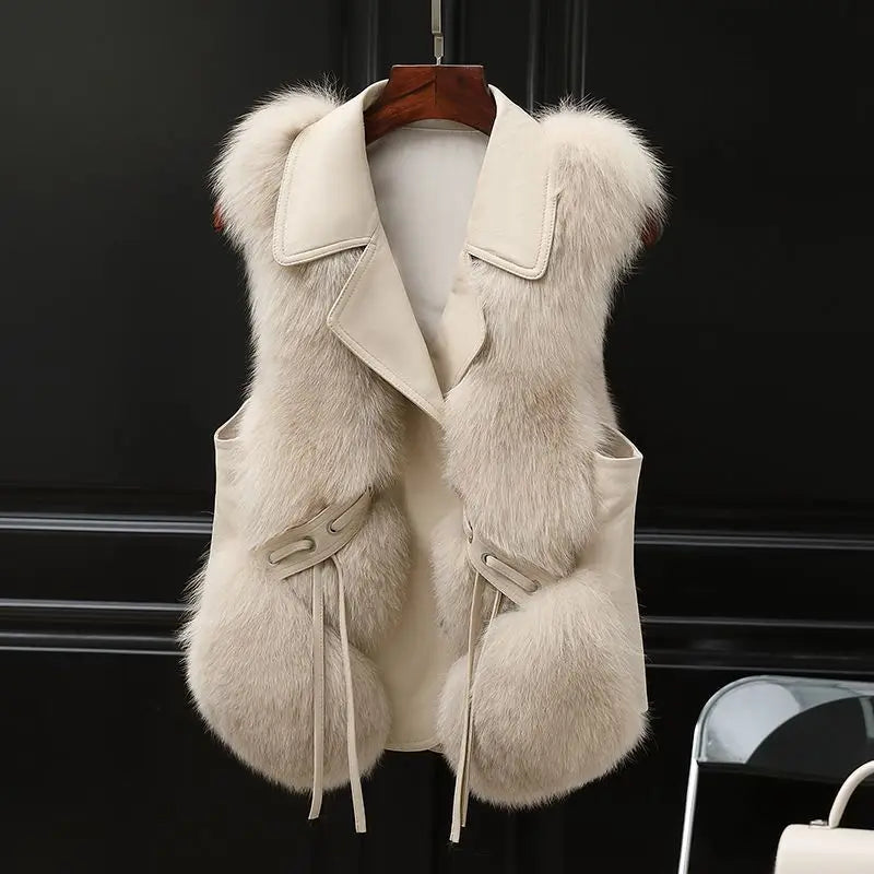Kendall fluffy faux fur gilet for women, Christine Brewer #1946 Megane, shown in soft, luxurious faux fur with open front design.
