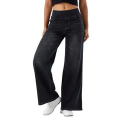 Women’s lace wide-leg high waist pull-on trousers by Christine Brewer, showcasing elegant, flowing fabric and tailored fit.