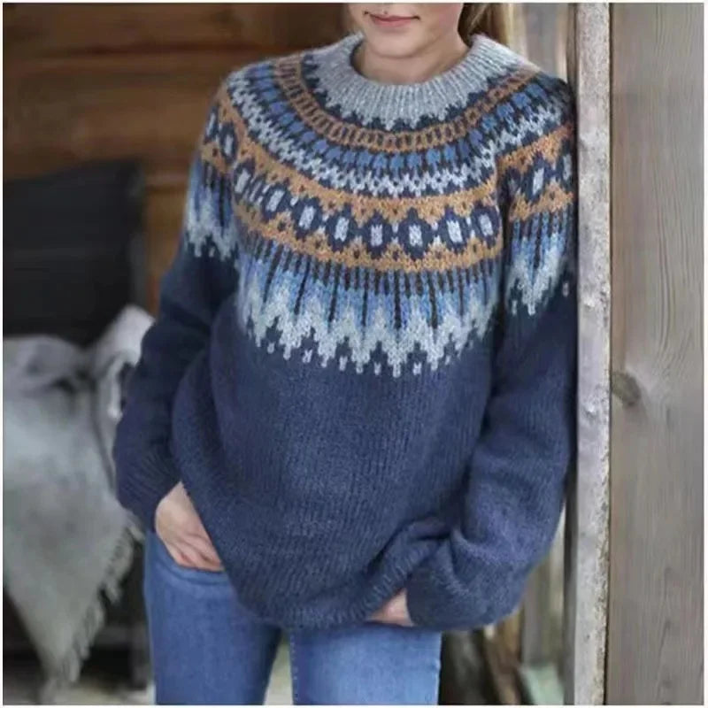 Malin | Women's Christmas Sweater Nordic Fair Isle Crew Neck Knit Pullover Warm Holiday Knit
