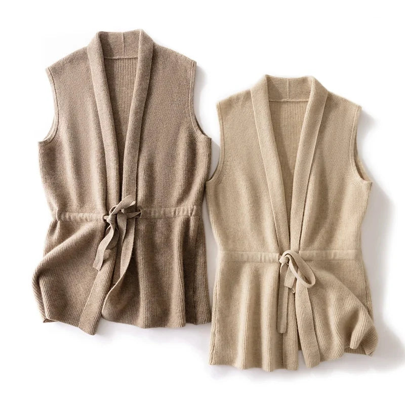 Christine Brewer Courtney cashmere wool knit sweater vest for women, featuring a soft, cozy, and stylish layered look.