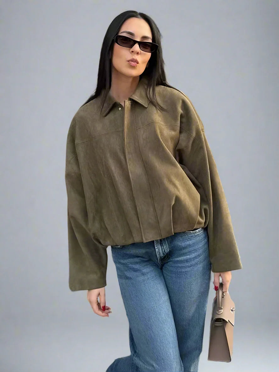 Willow oversized zip-up overshirt jacket for women by Christine Brewer, shown in a relaxed fit with zip closure and soft fabric.