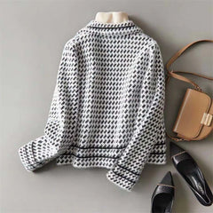 Isabella women's cropped double-breasted knit cardigan by Christine Brewer, featuring a snug fit and stylish button details.