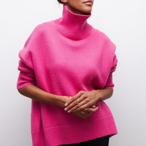 Christine Brewer Iris women's autumn turtleneck sweater in cozy knit, shown in a stylish close-up view.