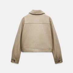 Christine Brewer Isla cropped zip-up utility jacket for women, shown in a stylish, fitted design with functional pockets and a high collar.