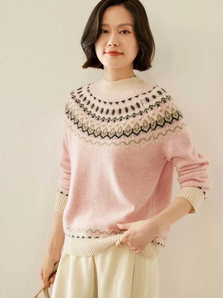 Women’s cashmere mock neck sweater by Christine Brewer, featuring a cozy fit and soft texture in classic style.