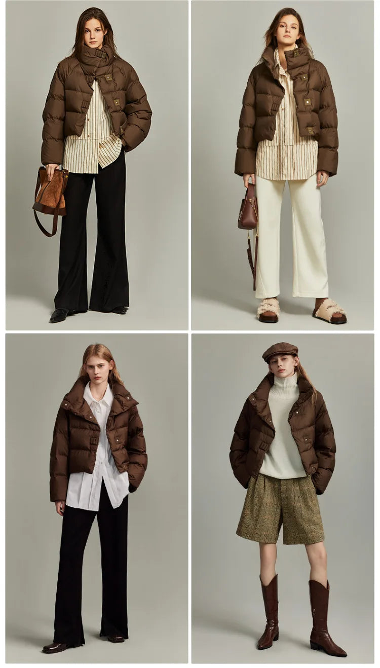 Hannah cropped quilted parka for women by Christine Brewer, featuring a stylish quilted design and a cropped fit in a neutral color.