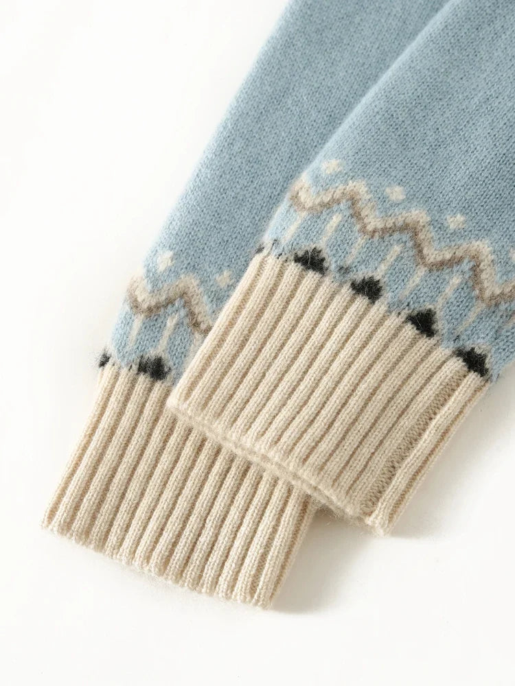 Christine Brewer Jolene cashmere mock neck sweater for women, soft beige sweater with ribbed collar and long sleeves.