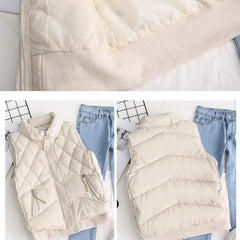 Women's Ruby stand collar puffer vest by Christine Brewer, lightweight quilted vest with a stylish stand collar.