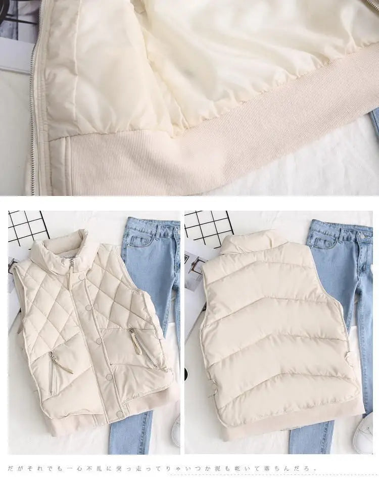Women's Ruby stand collar puffer vest by Christine Brewer, lightweight quilted vest with a stylish stand collar.