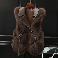 Kendall fluffy faux fur gilet for women in soft cream, featuring plush texture and sleeveless design by Christine Brewer.