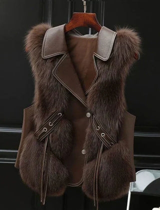 Kendall fluffy faux fur gilet for women in soft cream, featuring plush texture and sleeveless design by Christine Brewer.